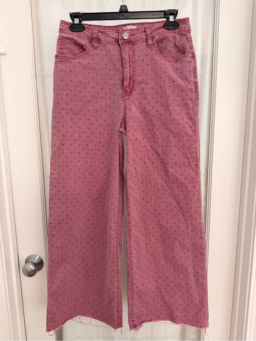 Easel Los Angeles wide leg pink polka dot stretch jeans